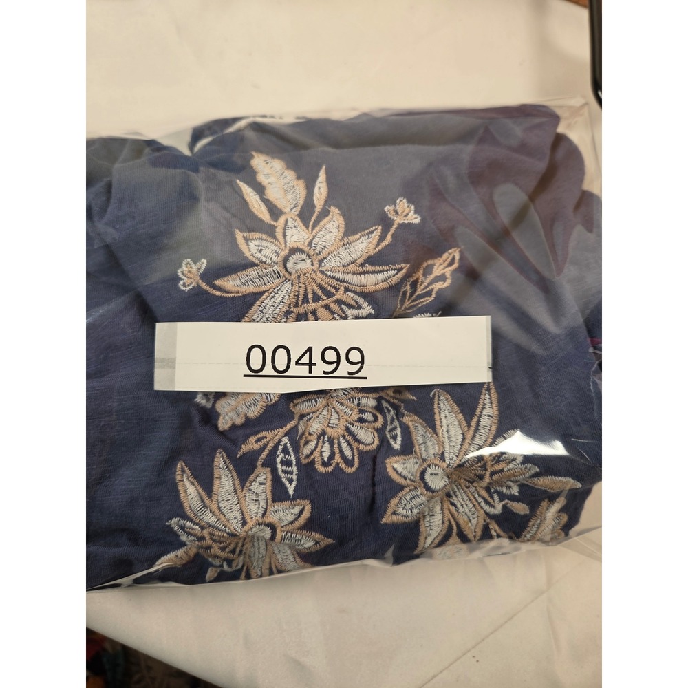 Cupio Blue Cotton Embroidered Peplum Top V-Neck 3/4 Sleeve Boho Blouse Medium - Picture 6 of 6
